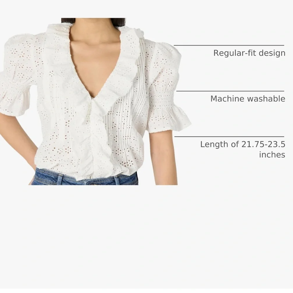 🆕 The Drop ‘Lenai’ 100% Cotton Pintuck Eyelet Blouse in Ivory XL - Picture 4 of 9
